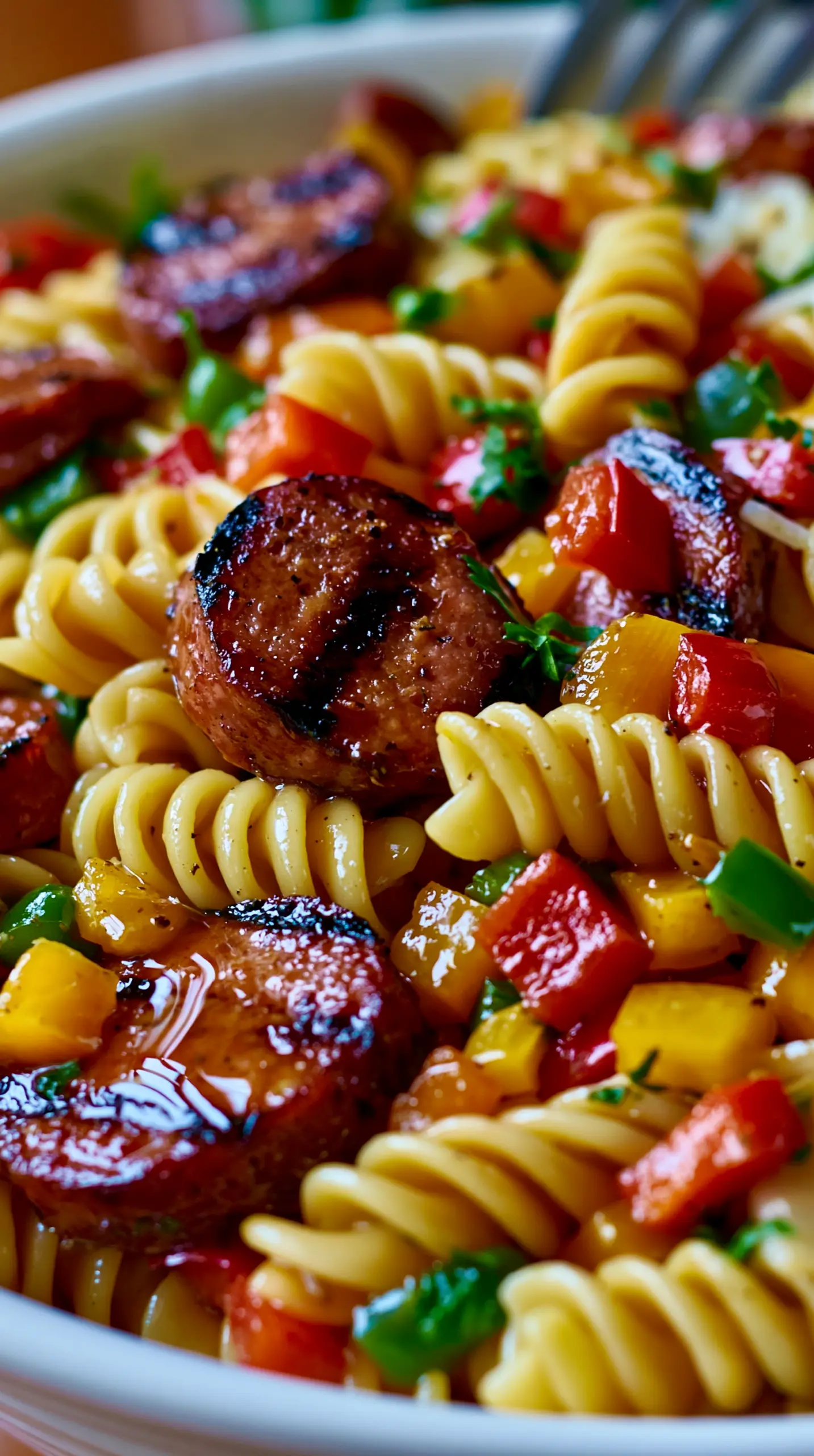 Serving suggestion for Smoked Beef Sausage and Pepper Pasta Salad — smoked beef sausage pasta salad