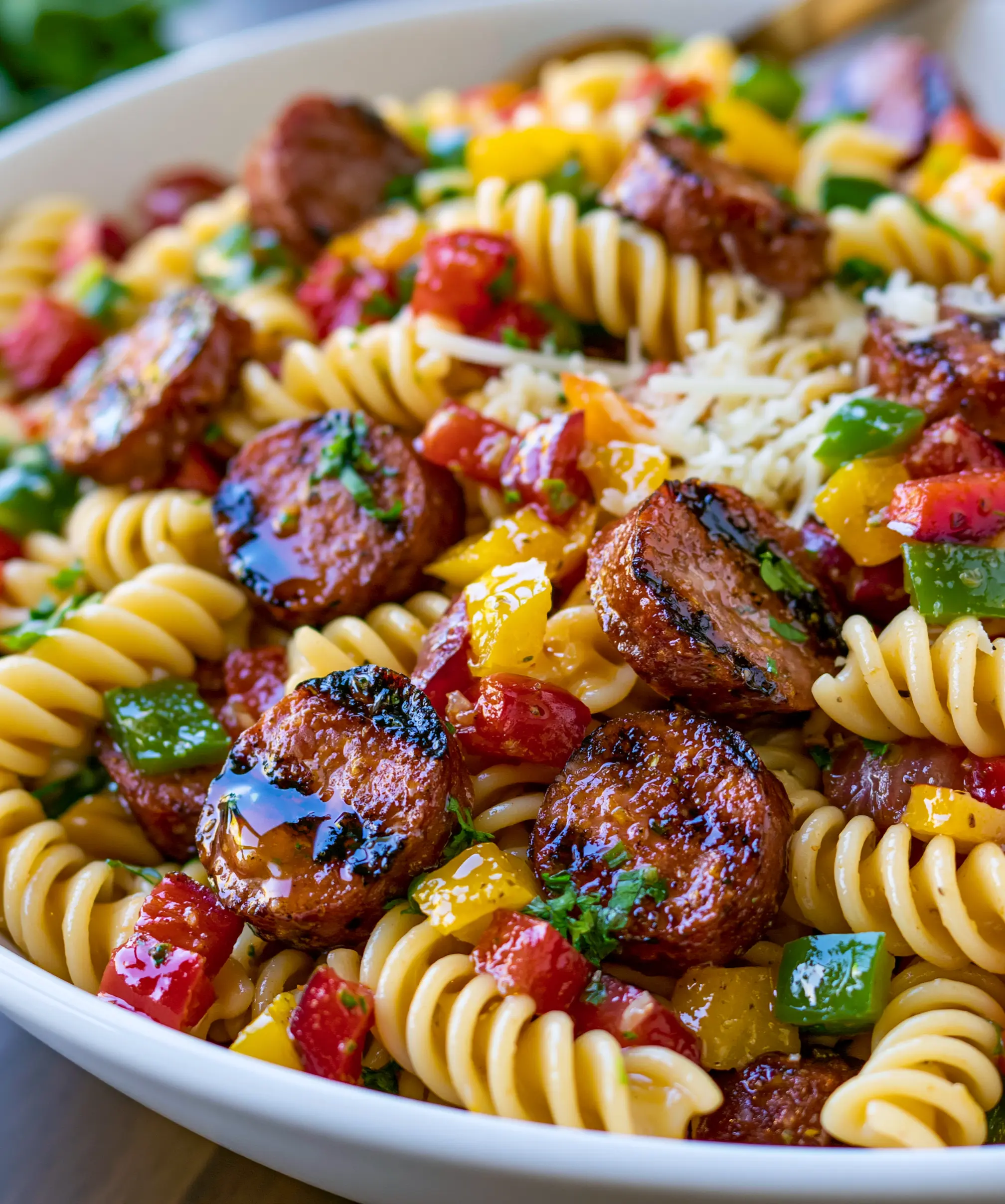 Smoked Beef Sausage and Pepper Pasta Salad — homemade smoked beef sausage pasta salad recipe