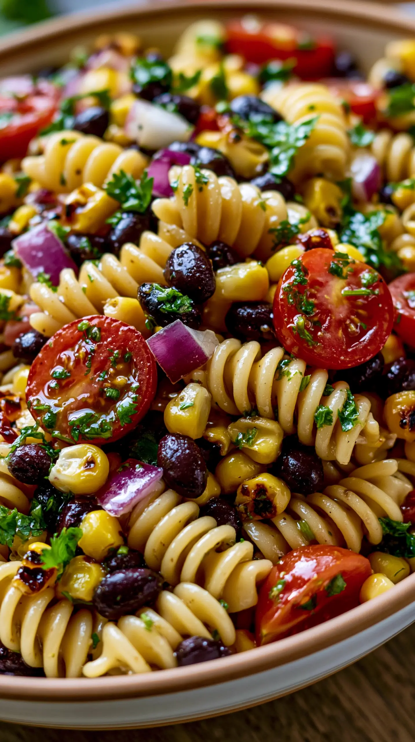 Serving suggestion for Southwest Black Bean and Corn Pasta Salad — Southwest black bean and corn pasta salad