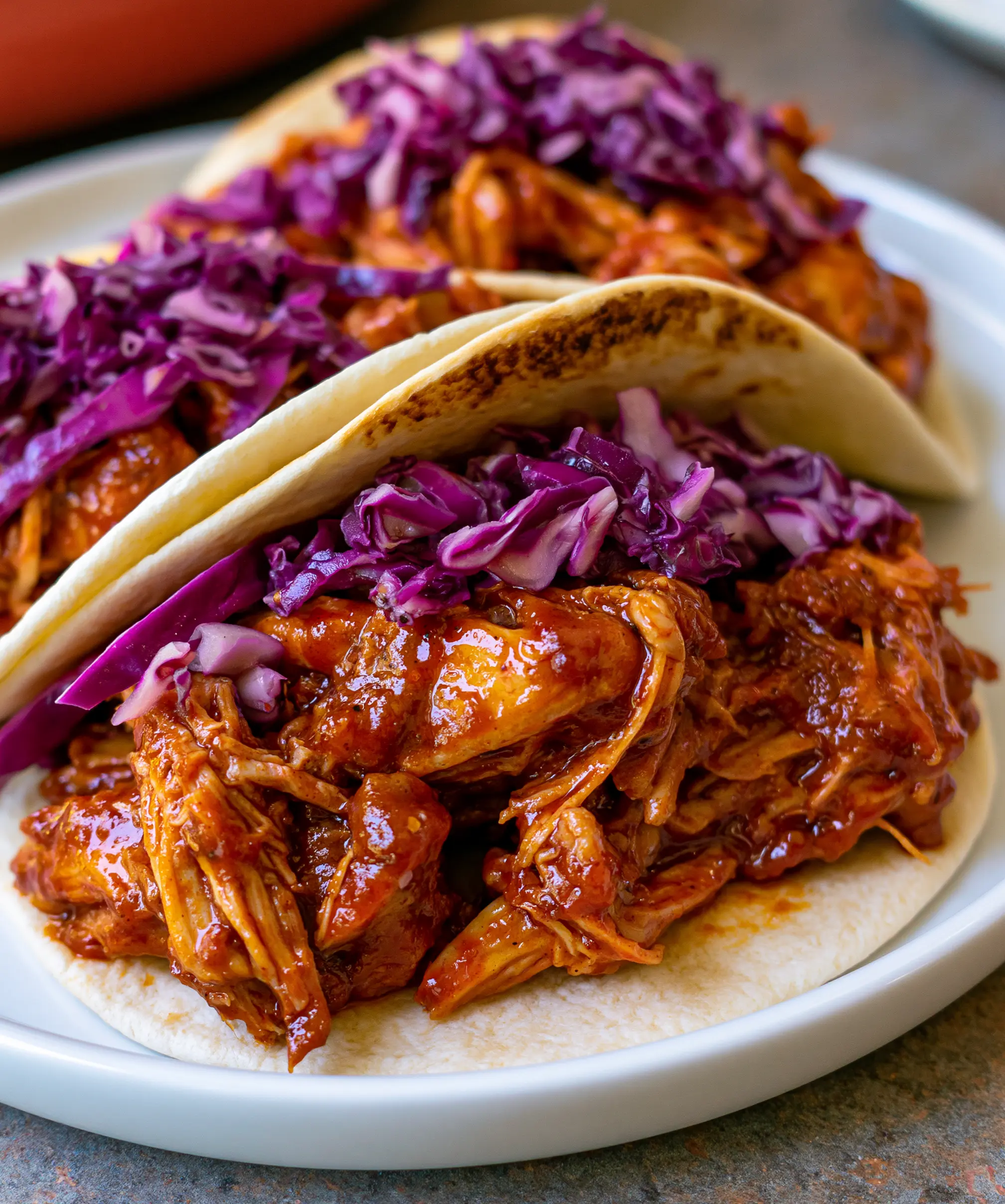 Sweet and Spicy BBQ Pulled Chicken Tacos — homemade BBQ pulled chicken tacos recipe