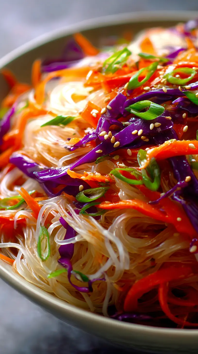 Asian Noodle Salad with Sesame-Ginger Vinaigrette Serving suggestion for Asian Noodle Salad with Sesame-Ginger Vinaigrette — Asian Noodle Salad
