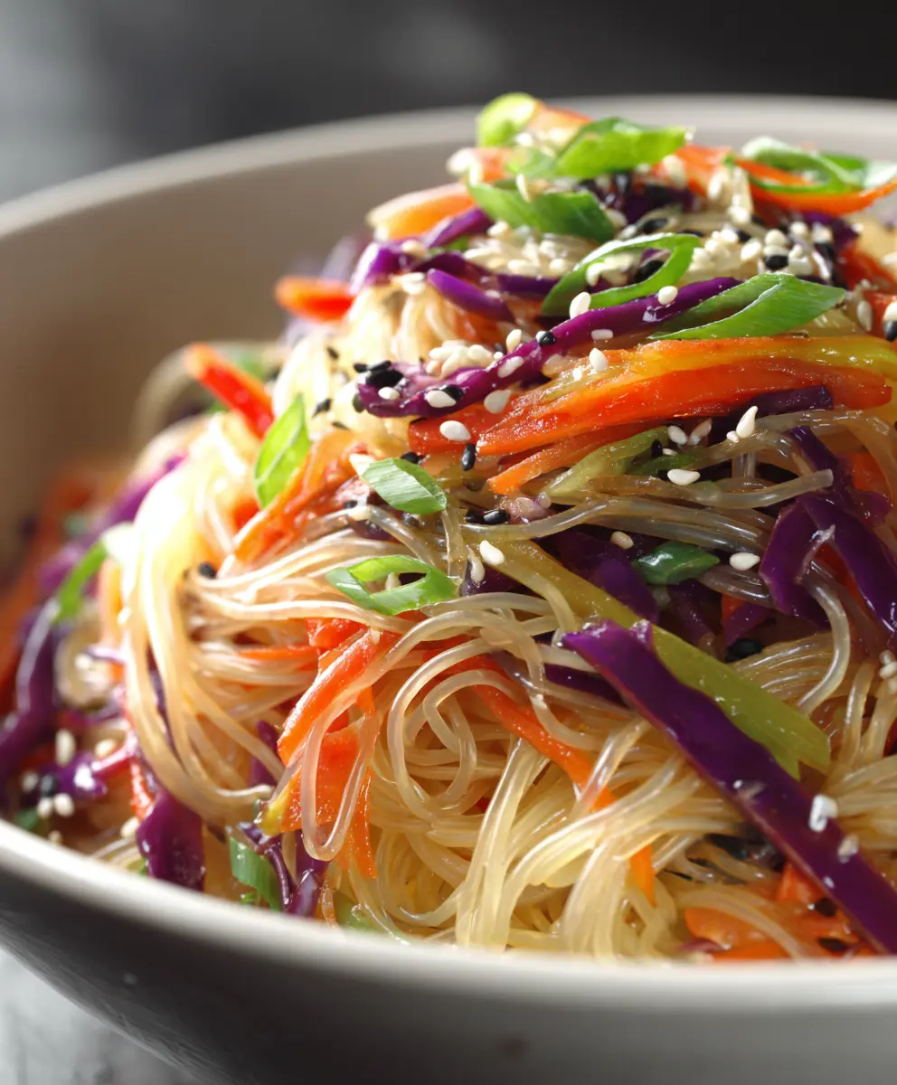 Asian Noodle Salad with Sesame-Ginger Vinaigrette — homemade Asian Noodle Salad recipe