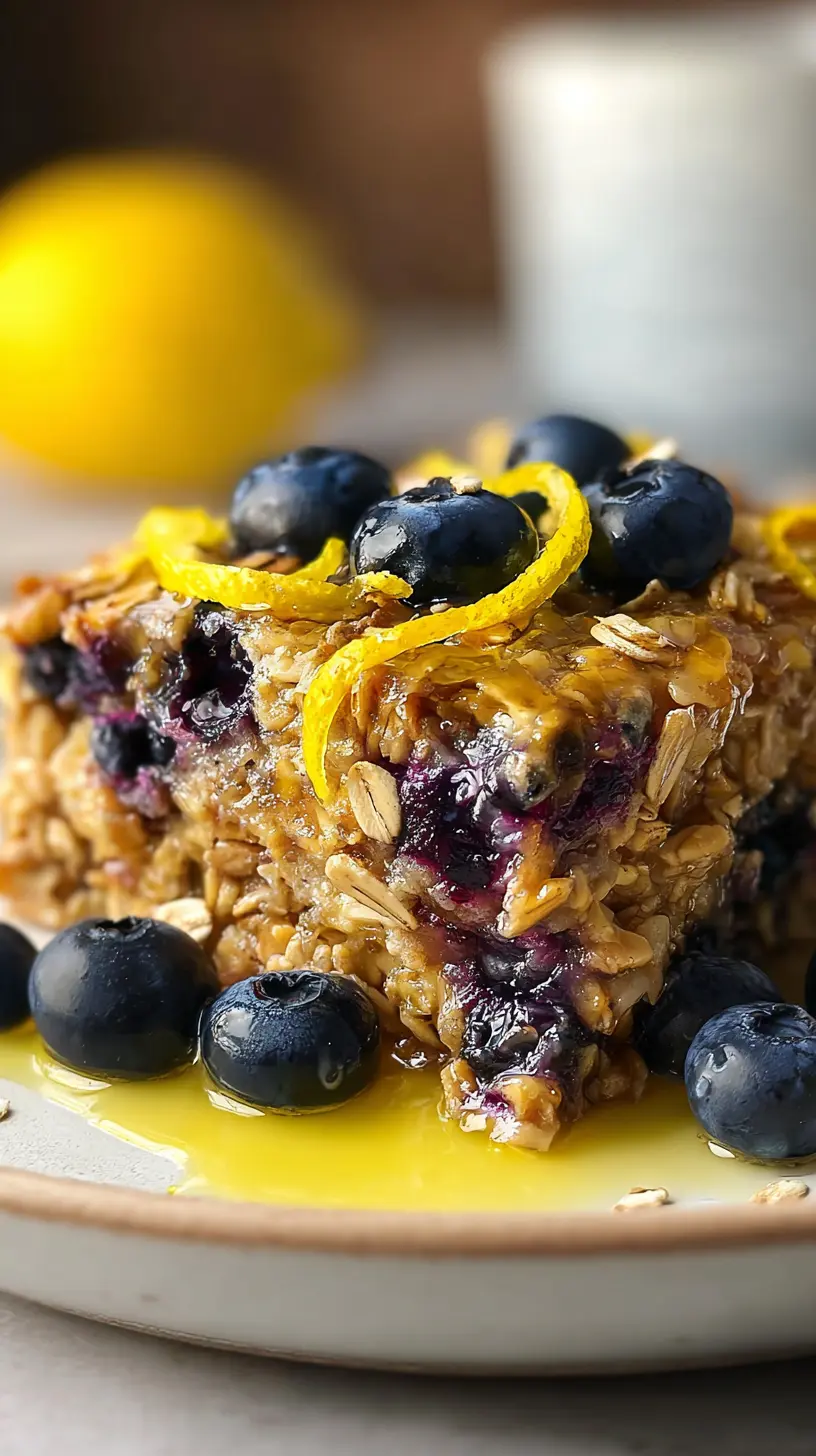 Blueberry Lemon Baked Oatmeal Serving suggestion for Blueberry Lemon Baked Oatmeal — blueberry lemon baked oatmeal