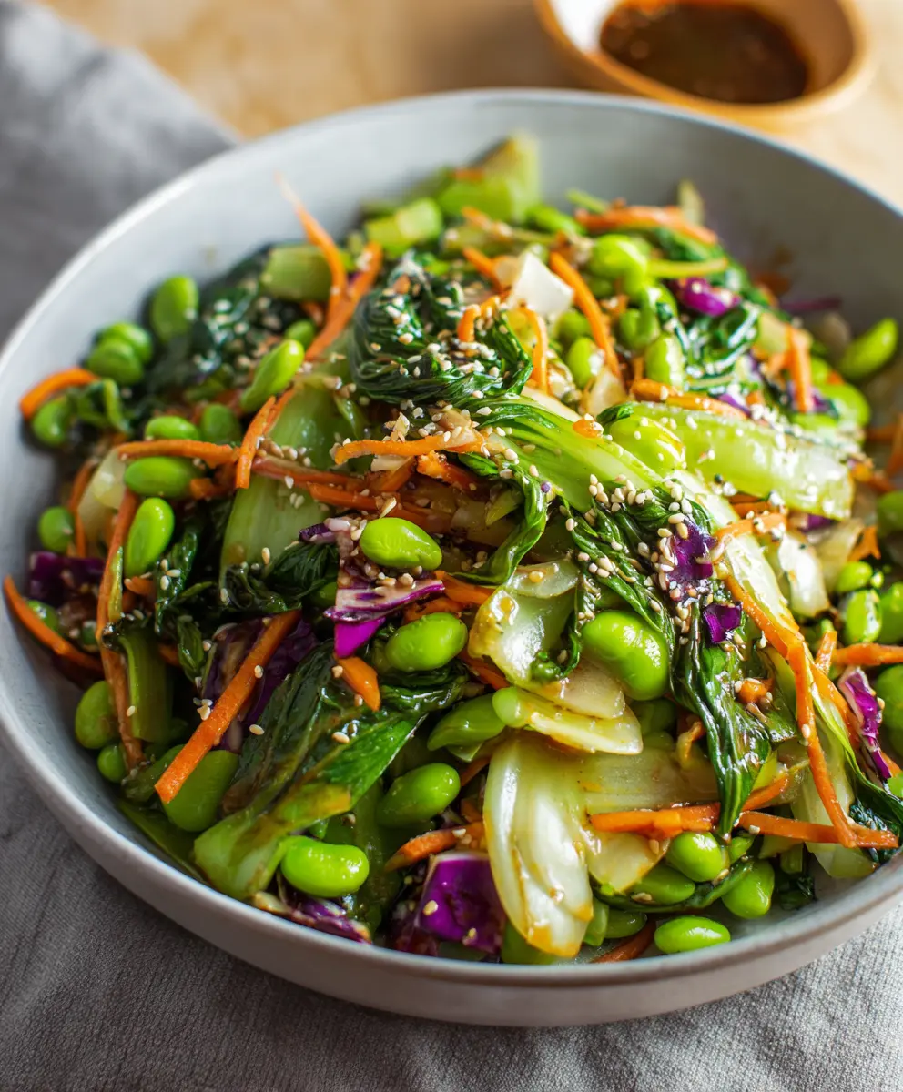 Bok Choy & Edamame Salad with Sesame Dressing — homemade Bok Choy Edamame Salad recipe