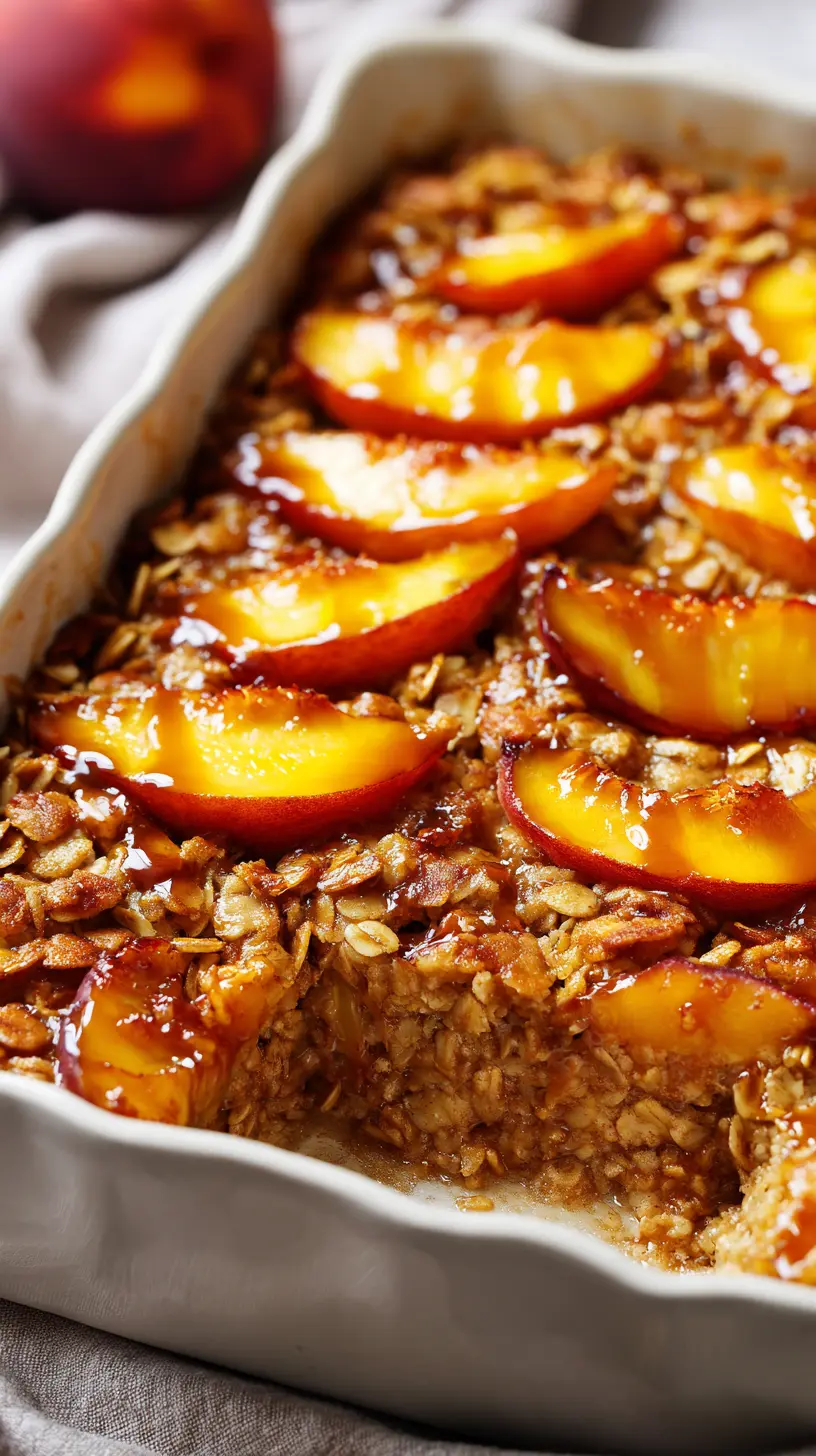 Brown Sugar Peach Oatmeal Bake Serving suggestion for Brown Sugar Peach Oatmeal Bake — Brown Sugar Peach Oatmeal Bake