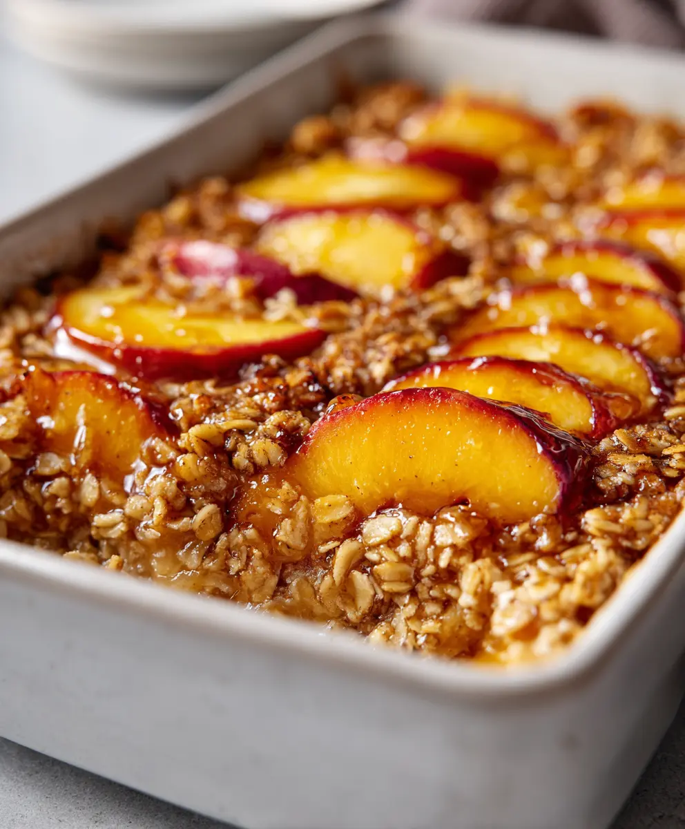 Brown Sugar Peach Oatmeal Bake — homemade Brown Sugar Peach Oatmeal Bake recipe