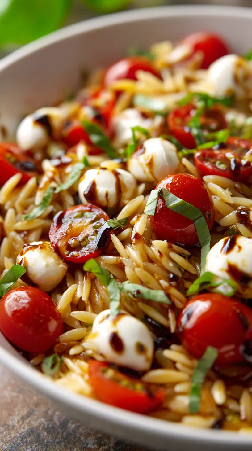 Serving suggestion for Caprese Orzo Pasta Salad — Caprese Orzo Pasta Salad