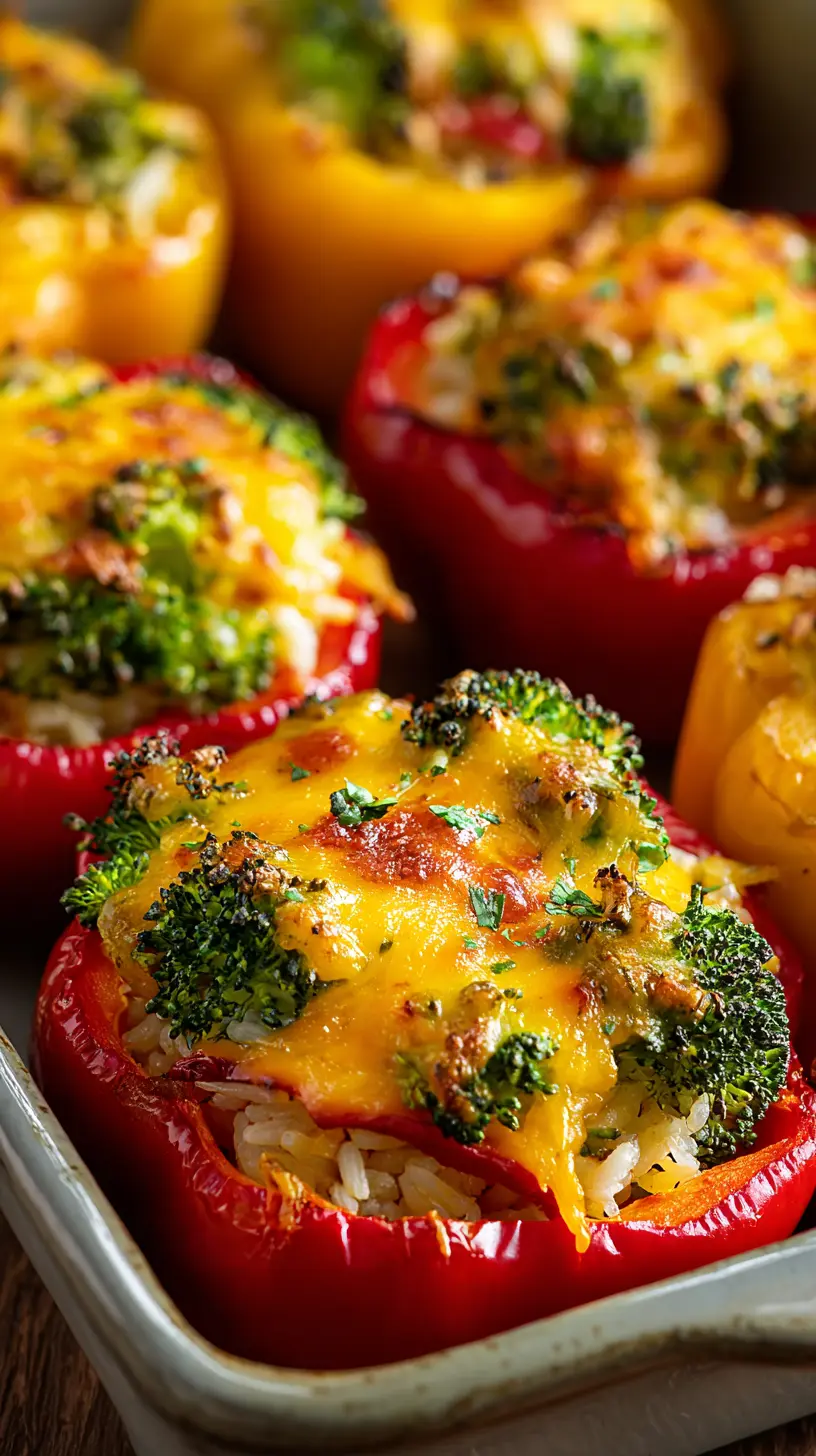 Step-by-step preparation of Cheesy Broccoli and Rice Stuffed Peppers (broccoli and rice stuffed peppers)