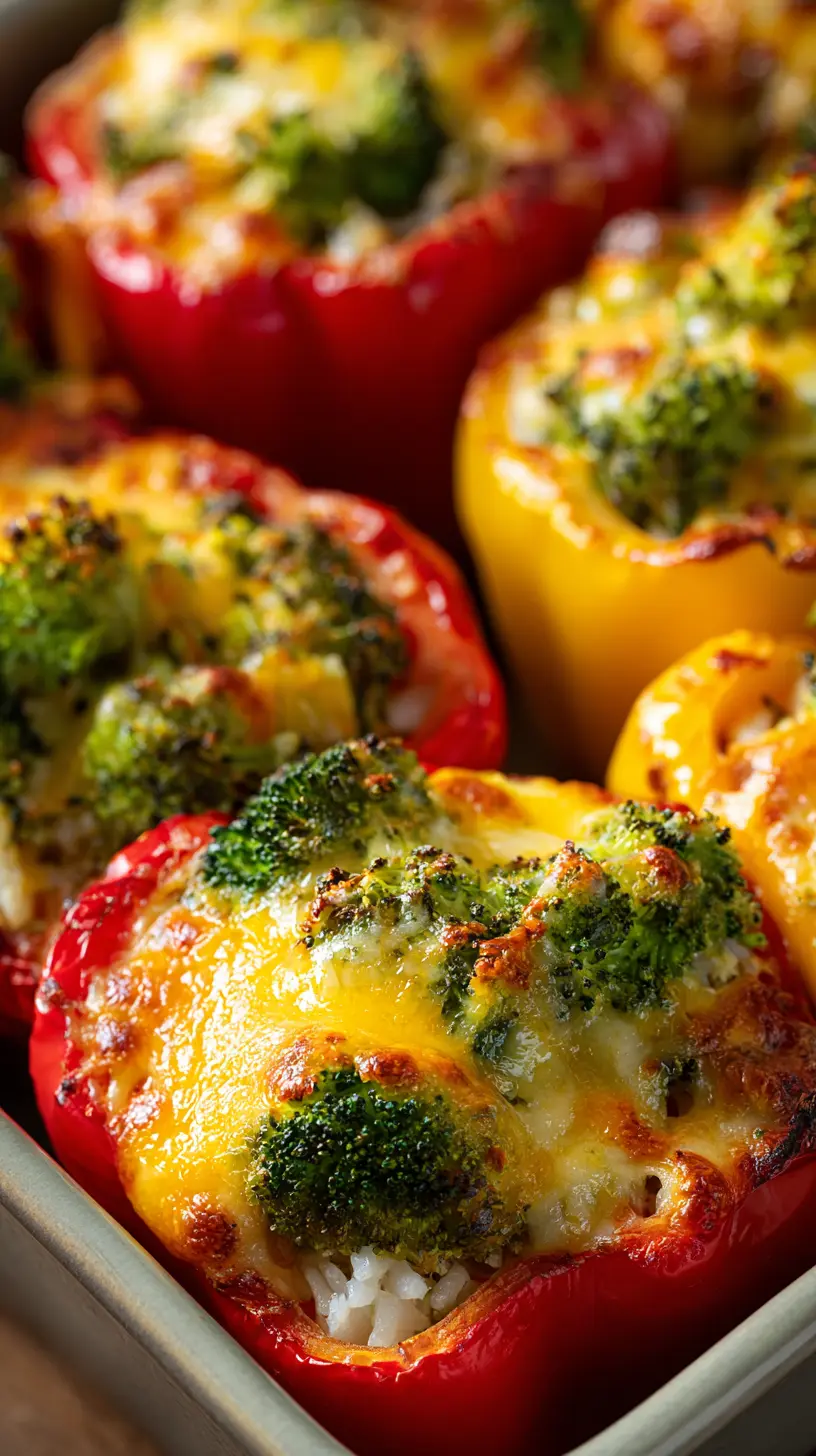 Serving suggestion for Cheesy Broccoli and Rice Stuffed Peppers — broccoli and rice stuffed peppers