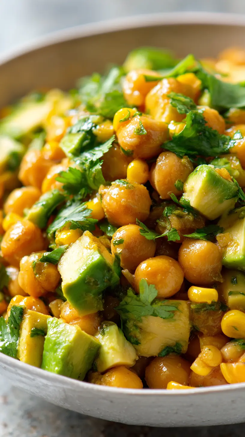 Serving suggestion for Chickpea Corn & Avocado Salad with Lime Dressing — Chickpea Corn & Avocado Salad