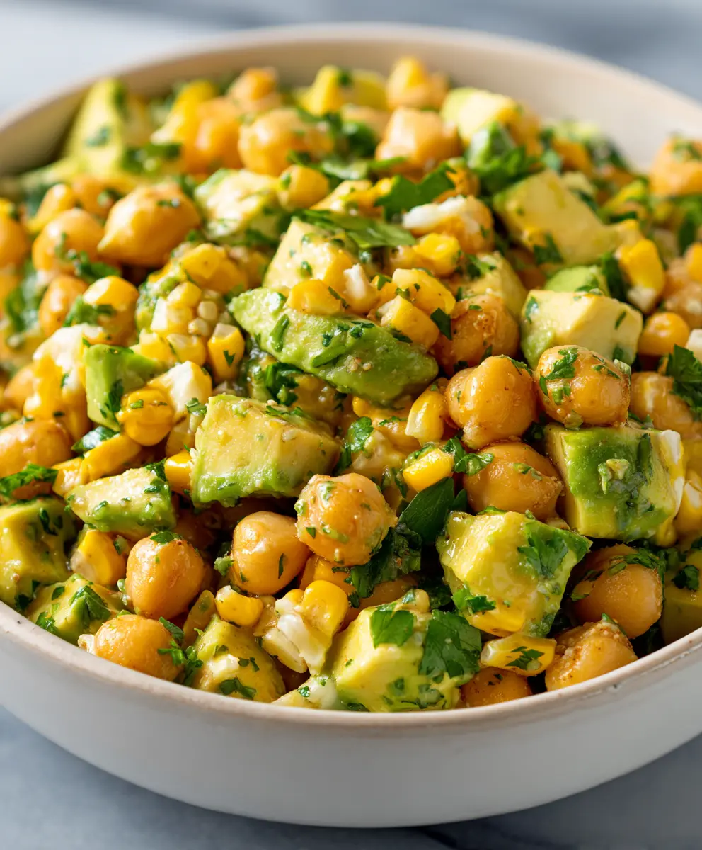 Chickpea Corn & Avocado Salad with Lime Dressing — homemade Chickpea Corn & Avocado Salad recipe