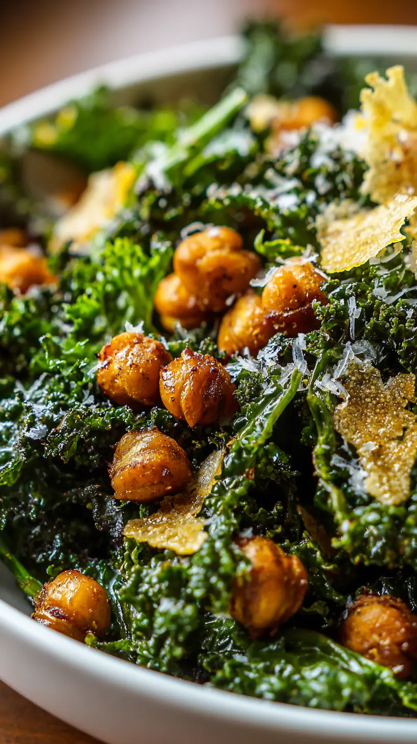 Chickpea Kale Caesar Salad with Parmesan Crisps Step-by-step preparation of Chickpea Kale Caesar Salad with Parmesan Crisps (Chickpea Kale Caesar Salad)