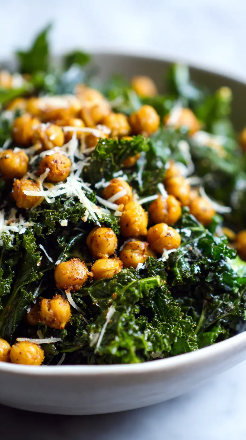 Chickpea Kale Caesar Salad with Parmesan Crisps Serving suggestion for Chickpea Kale Caesar Salad with Parmesan Crisps — Chickpea Kale Caesar Salad