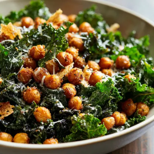 Chickpea Kale Caesar Salad with Parmesan Crisps — homemade Chickpea Kale Caesar Salad recipe