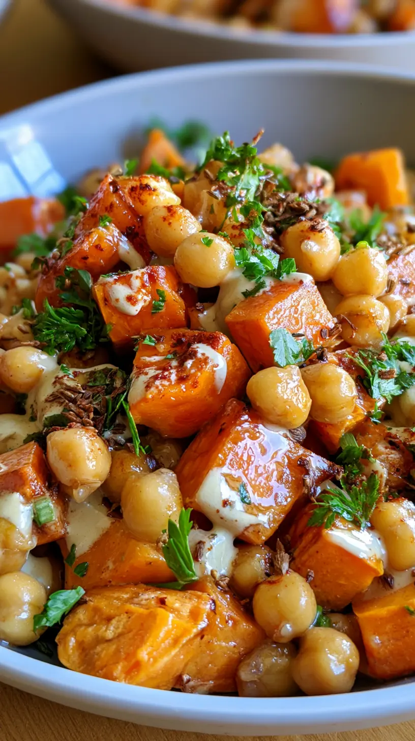 Step-by-step preparation of Chickpea & Roasted Sweet Potato Salad with Tahini (Chickpea & Roasted Sweet Potato Salad)