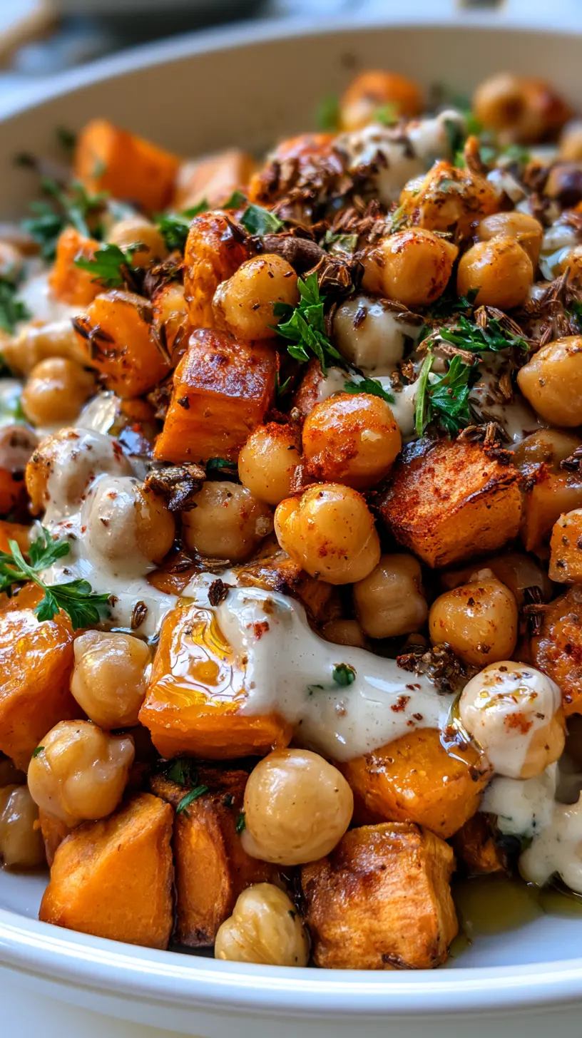 Serving suggestion for Chickpea & Roasted Sweet Potato Salad with Tahini — Chickpea & Roasted Sweet Potato Salad