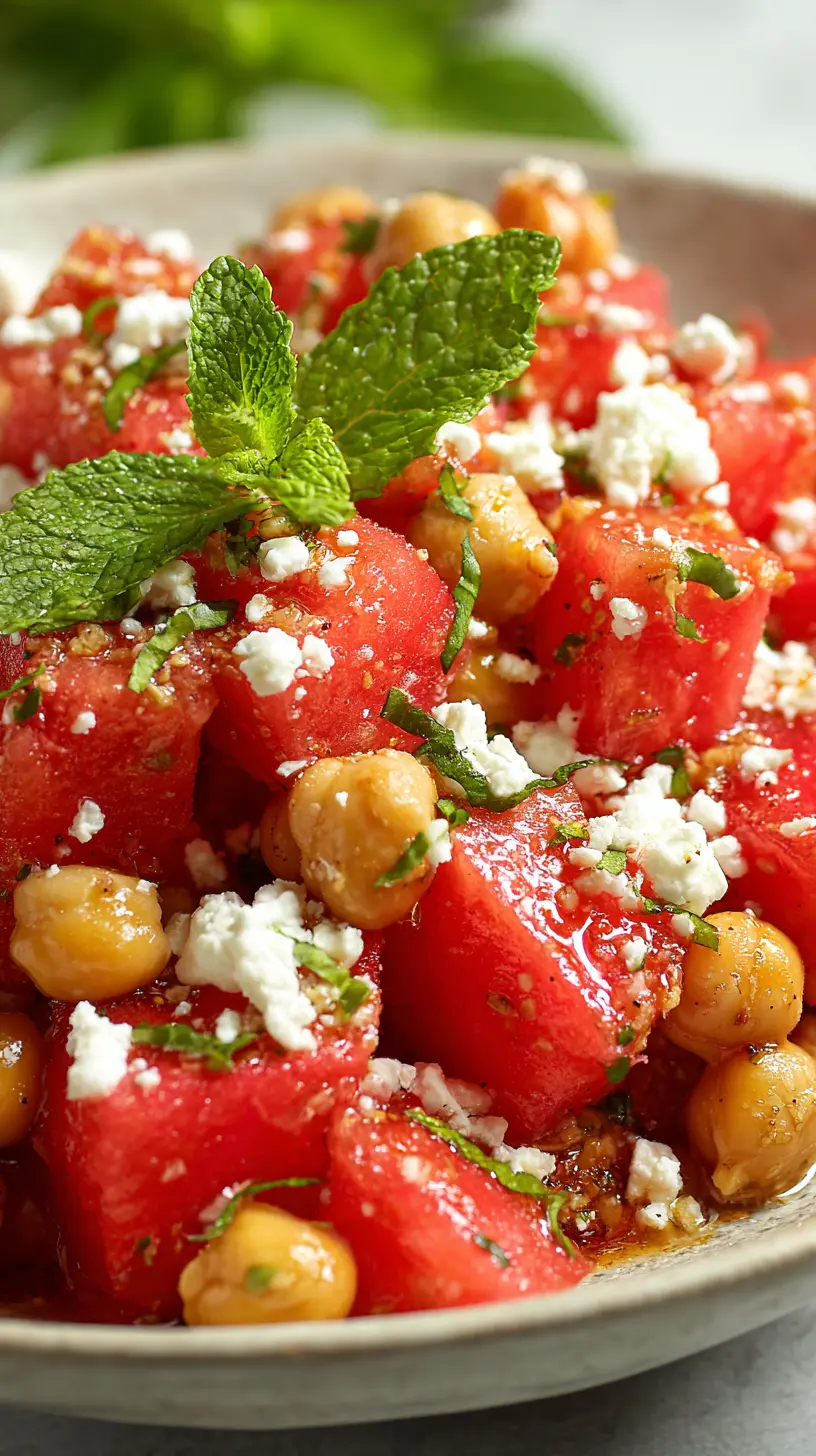 Chickpea Watermelon & Feta Summer Salad Serving suggestion for Chickpea Watermelon & Feta Summer Salad — chickpea watermelon feta salad