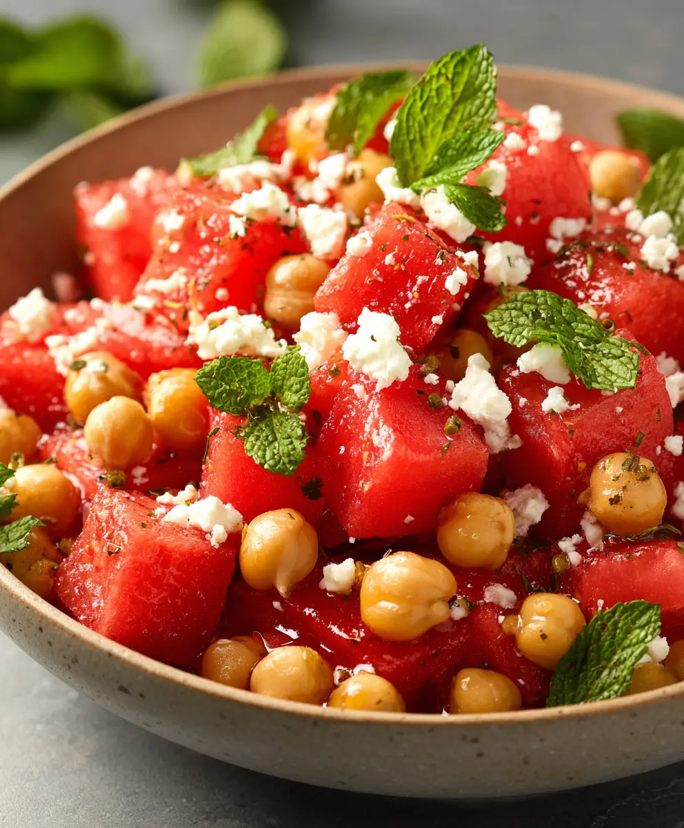 Chickpea Watermelon & Feta Summer Salad — homemade chickpea watermelon feta salad recipe