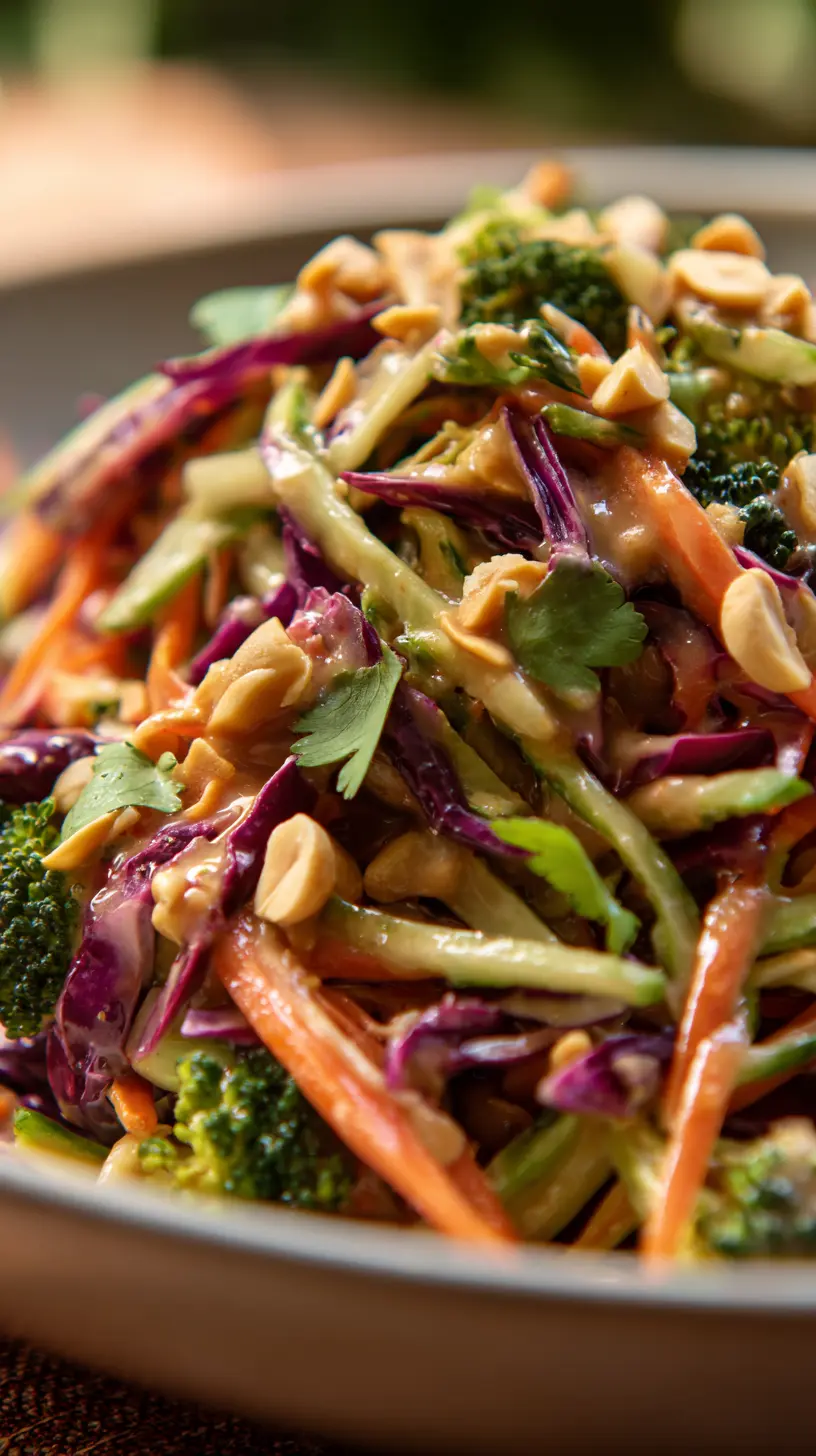 Serving suggestion for Crunchy Broccoli Slaw with Peanut Dressing — broccoli slaw with peanut dressing