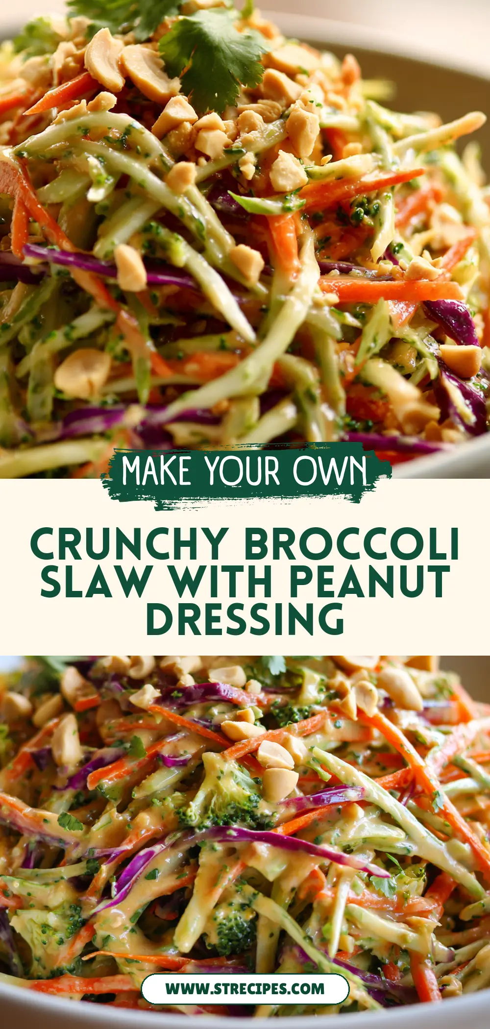 Crunchy Broccoli Slaw with Peanut Dressing — homemade broccoli slaw with peanut dressing recipe
