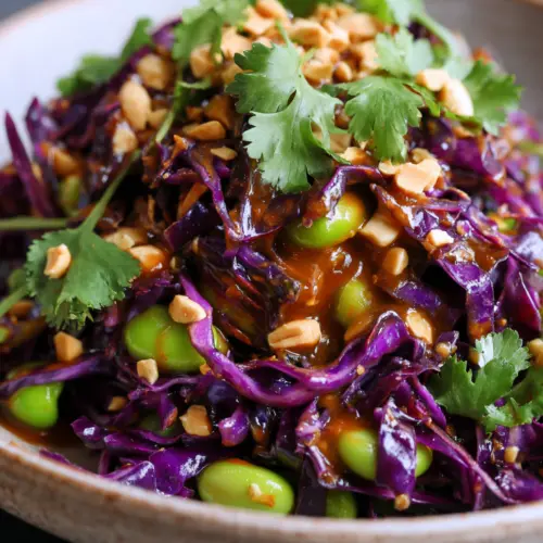 Crunchy Thai Peanut Edamame and Cabbage Slaw — homemade Thai peanut edamame cabbage slaw recipe