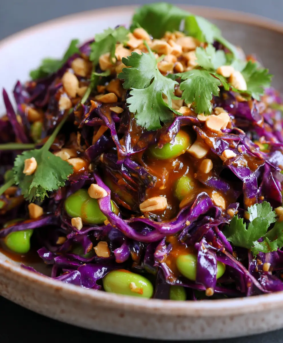 Crunchy Thai Peanut Edamame and Cabbage Slaw — homemade Thai peanut edamame cabbage slaw recipe