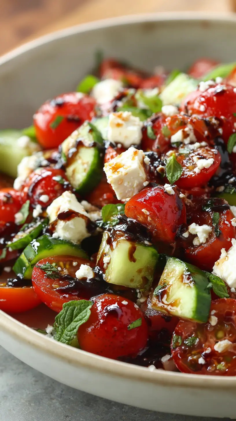 Cucumber Tomato Feta Salad with Balsamic Glaze Step-by-step preparation of Cucumber Tomato Feta Salad with Balsamic Glaze (Cucumber Tomato Feta Salad)