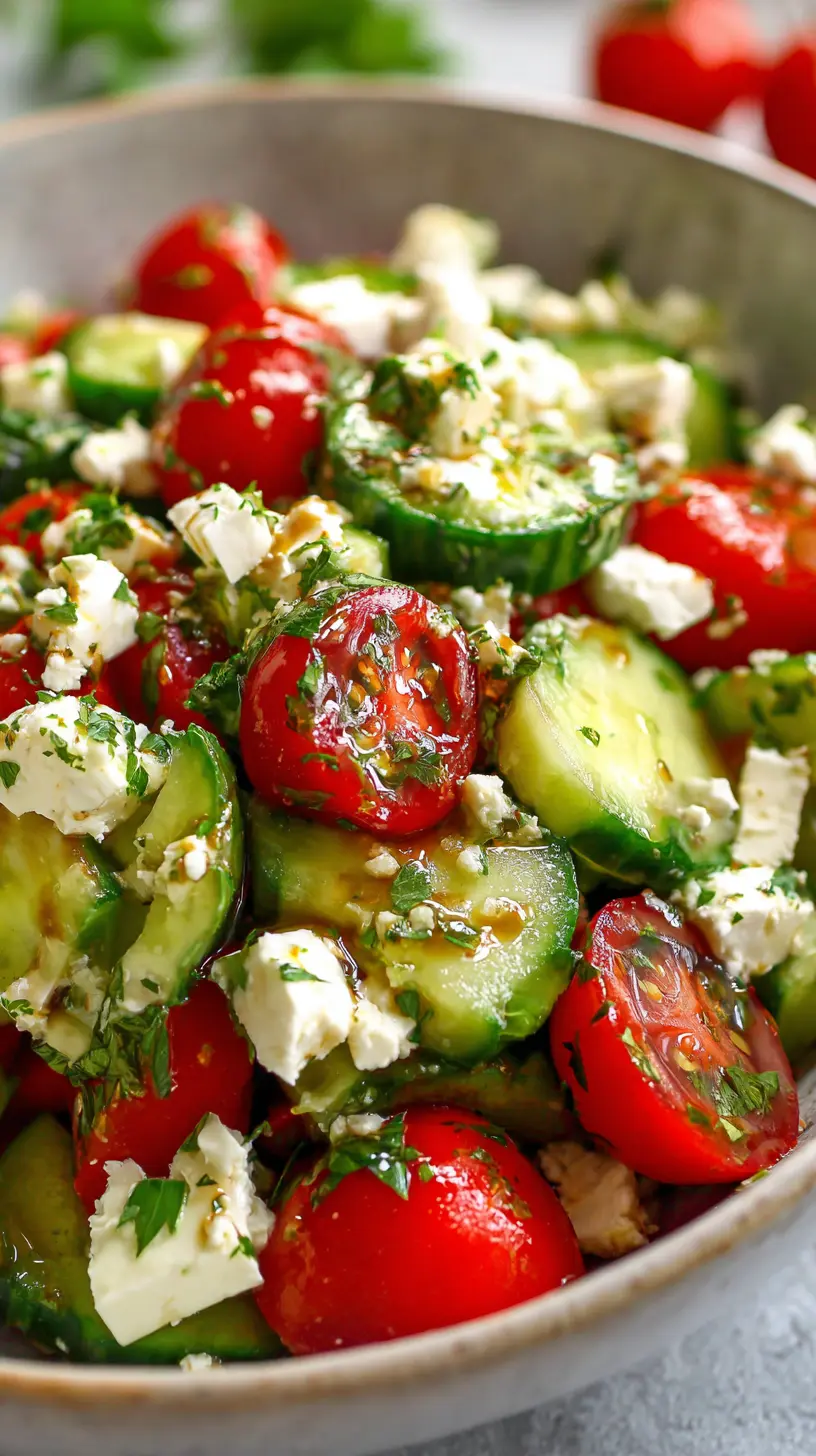 Cucumber Tomato Feta Salad with Balsamic Glaze Serving suggestion for Cucumber Tomato Feta Salad with Balsamic Glaze — Cucumber Tomato Feta Salad