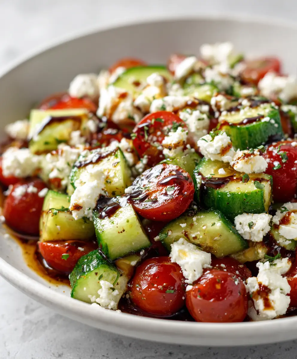 Cucumber Tomato Feta Salad with Balsamic Glaze — homemade Cucumber Tomato Feta Salad recipe