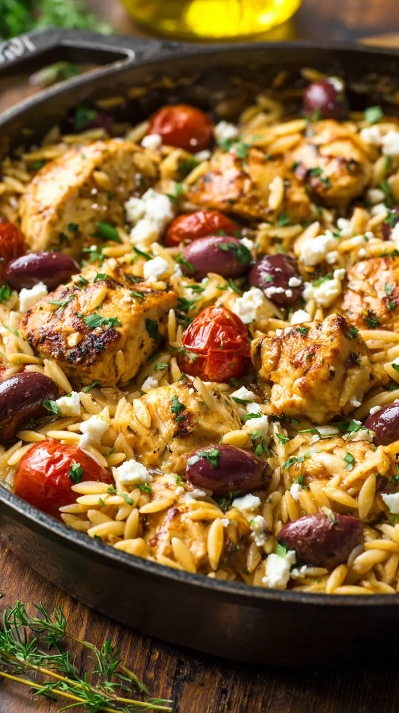Step-by-step preparation of Greek Chicken & Orzo One-Pan Skillet (Greek chicken and orzo skillet)