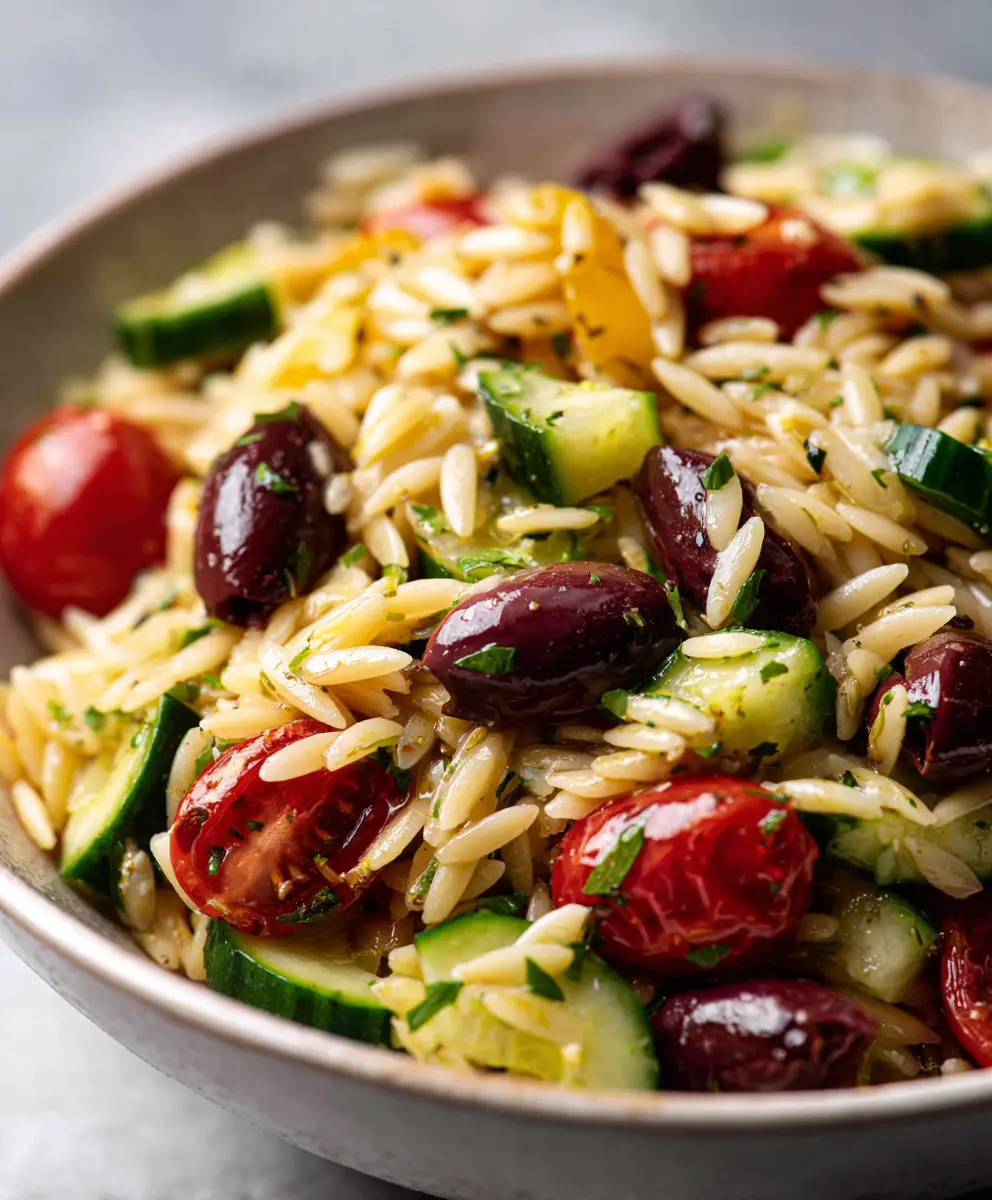 Greek Orzo Salad with Lemon Vinaigrette — homemade Greek orzo salad recipe