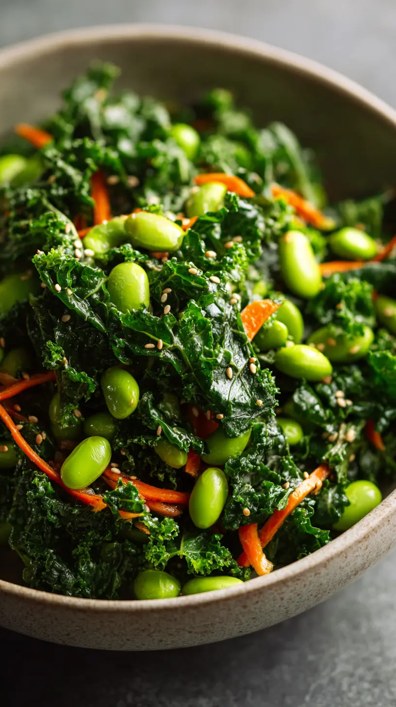 Kale and Edamame Salad with Miso-Sesame Dressing Serving suggestion for Kale and Edamame Salad with Miso-Sesame Dressing — Kale and Edamame Salad
