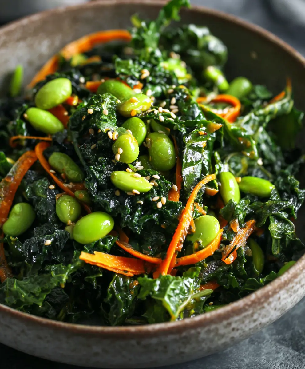 Kale and Edamame Salad with Miso-Sesame Dressing — homemade Kale and Edamame Salad recipe