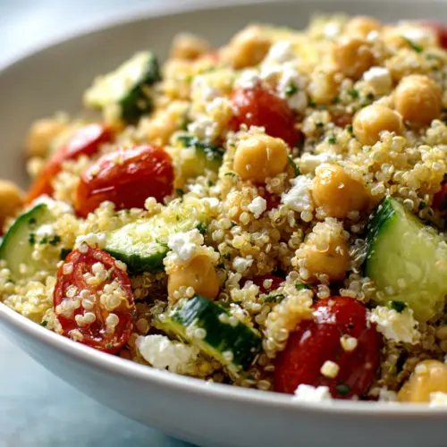 Mediterranean Quinoa and Chickpea Salad with Lemon Herb Dressing — homemade Mediterranean quinoa and chickpea salad recipe