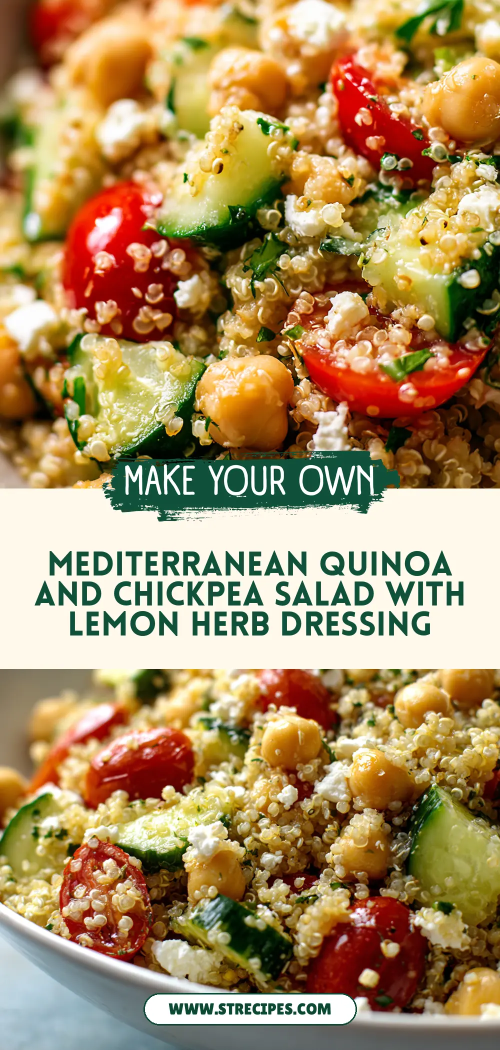 Mediterranean Quinoa and Chickpea Salad with Lemon Herb Dressing Mediterranean Quinoa and Chickpea Salad with Lemon Herb Dressing — homemade Mediterranean quinoa and chickpea salad recipe