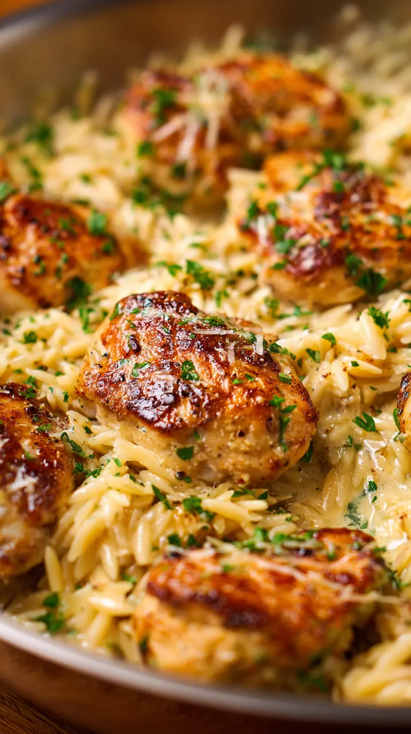 Step-by-step preparation of One-Pan Creamy Garlic Chicken and Orzo (one-pan creamy garlic chicken and orzo)