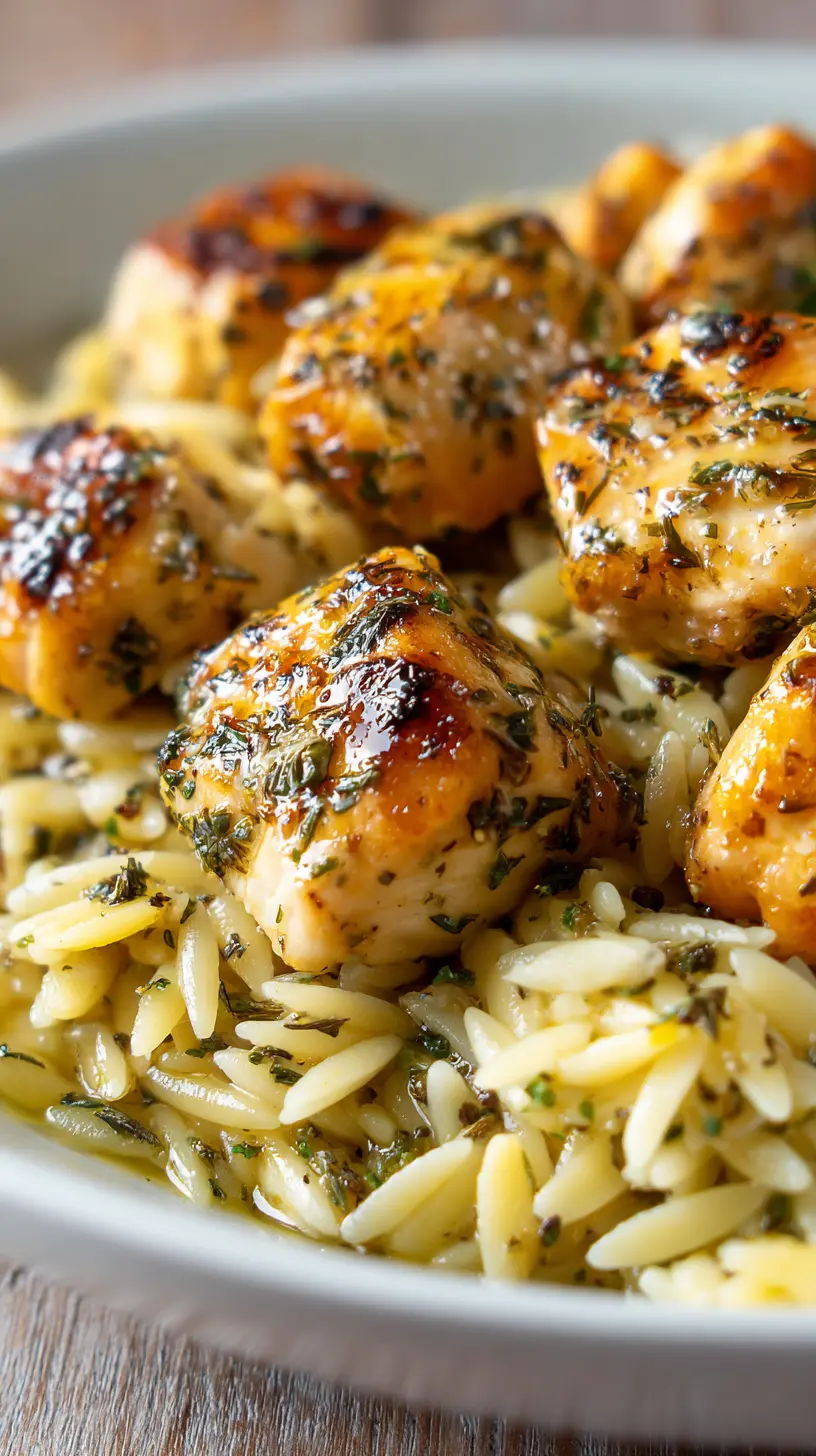Serving suggestion for One-Pan Lemon Herb Chicken & Orzo — one-pan lemon herb chicken and orzo