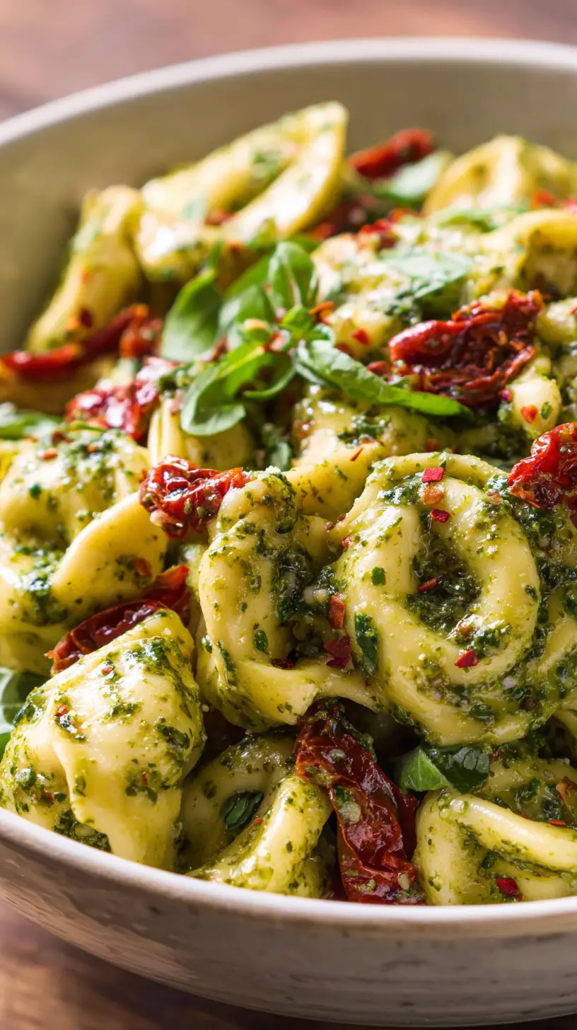 Serving suggestion for Pesto Tortellini Salad with Sun-Dried Tomatoes — Pesto Tortellini Salad