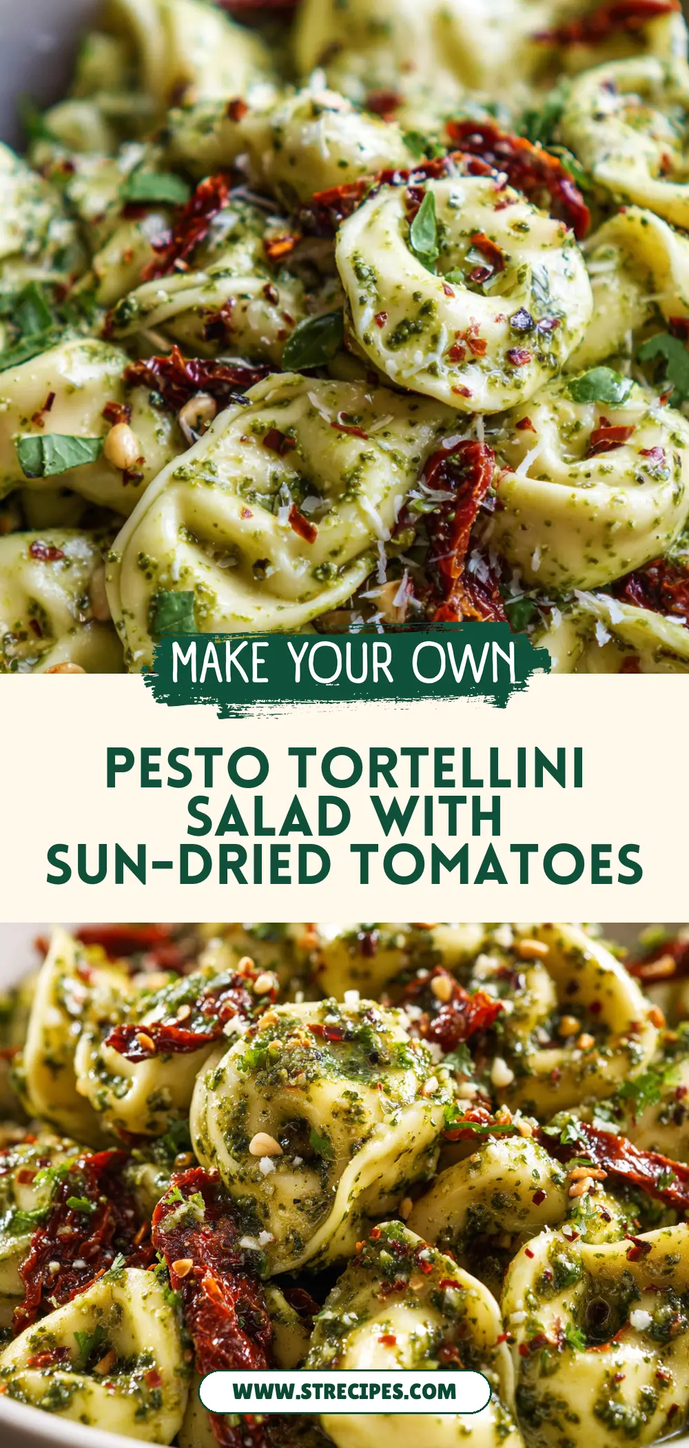 Pesto Tortellini Salad with Sun-Dried Tomatoes — homemade Pesto Tortellini Salad recipe