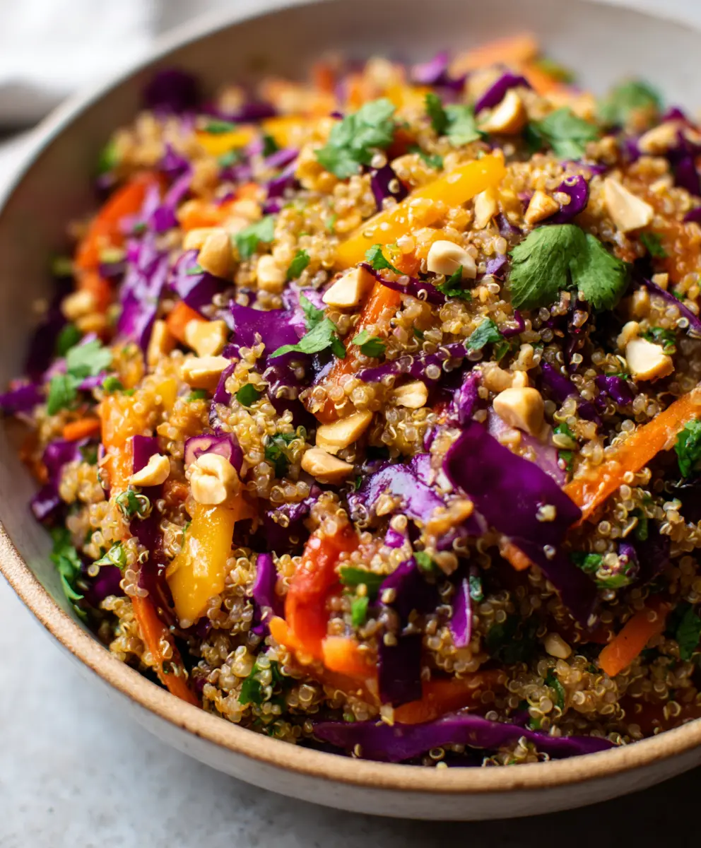Rainbow Quinoa Salad with Peanut Dressing — homemade Rainbow Quinoa Salad recipe