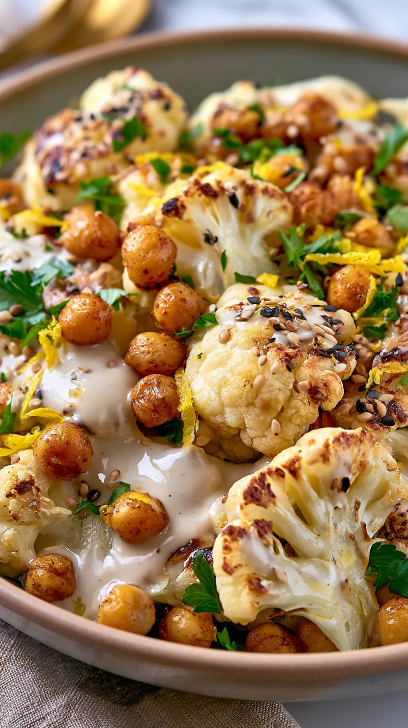 Step-by-step preparation of Roasted Cauliflower and Chickpea Salad with Tahini (roasted cauliflower and chickpea salad)