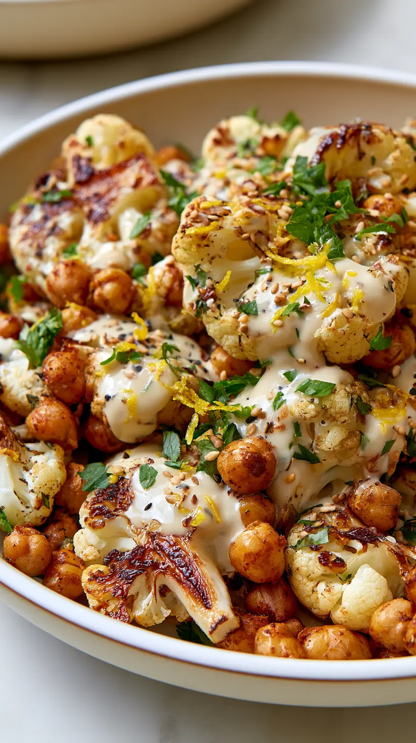 Serving suggestion for Roasted Cauliflower and Chickpea Salad with Tahini — roasted cauliflower and chickpea salad