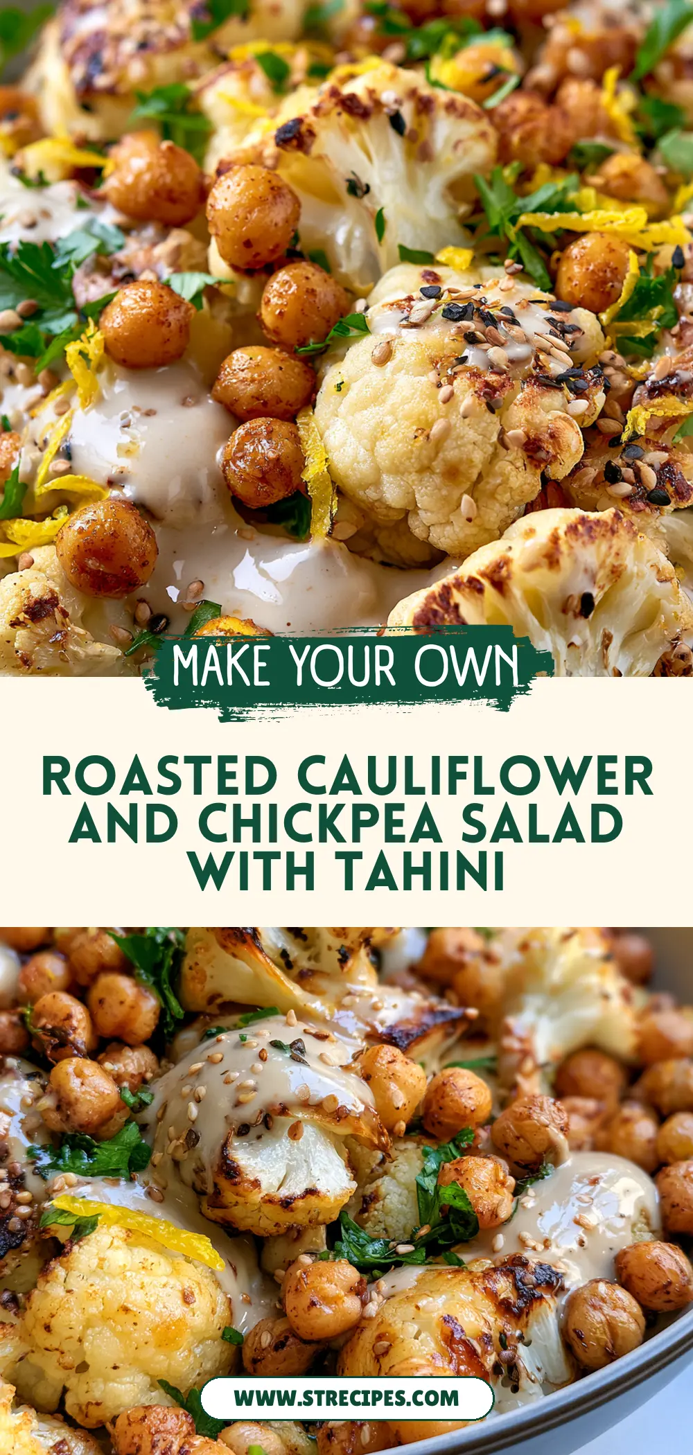Roasted Cauliflower and Chickpea Salad with Tahini — homemade roasted cauliflower and chickpea salad recipe