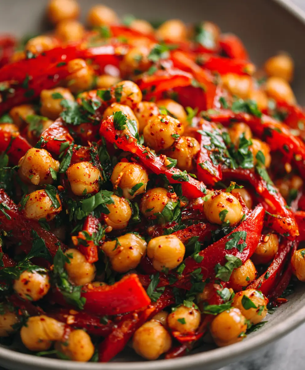 Roasted Red Pepper & Chickpea Salad with Smoked Paprika — homemade roasted red pepper and chickpea salad recipe
