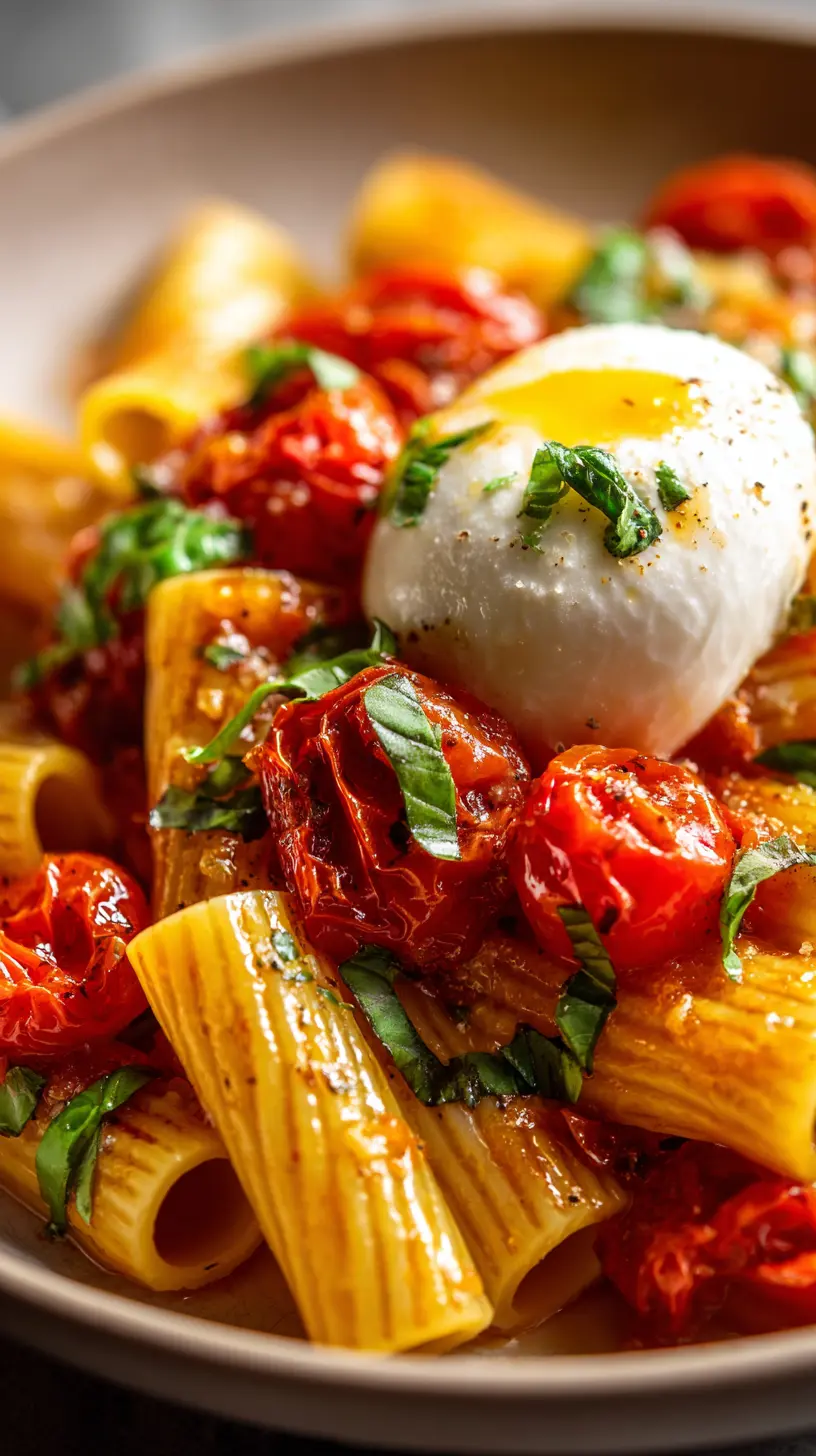 Step-by-step preparation of Roasted Tomato Basil Pasta with Burrata (roasted tomato basil pasta)