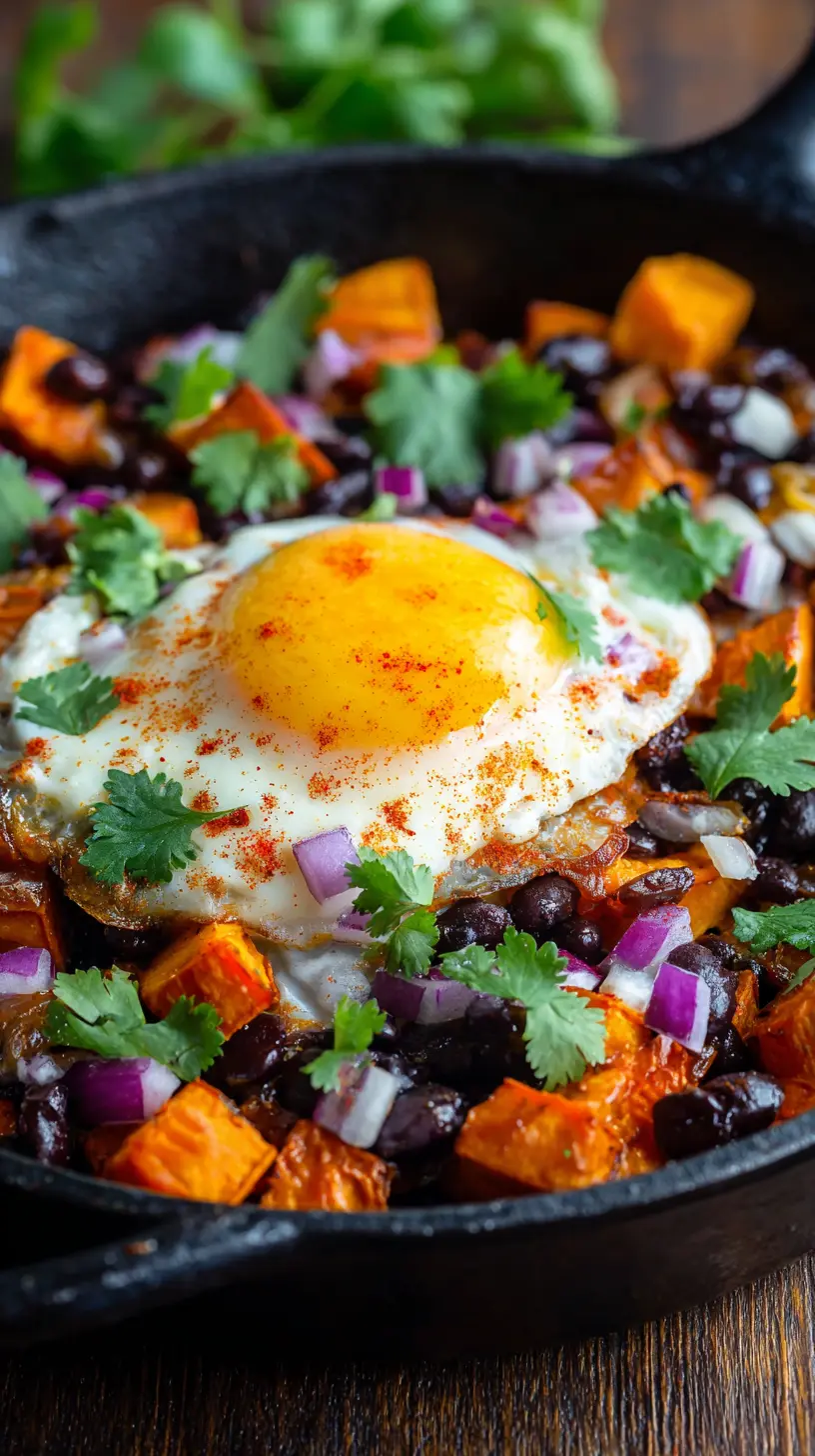 Sweet Potato Black Bean Skillet with Fried Egg Step-by-step preparation of Sweet Potato Black Bean Skillet with Fried Egg (sweet potato black bean skillet)