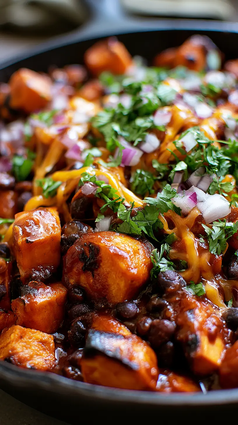Black Bean and Sweet Potato Enchilada Skillet Serving suggestion for Black Bean and Sweet Potato Enchilada Skillet — Black Bean and Sweet Potato Enchilada Skillet