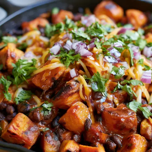 Black Bean and Sweet Potato Enchilada Skillet — homemade Black Bean and Sweet Potato Enchilada Skillet recipe