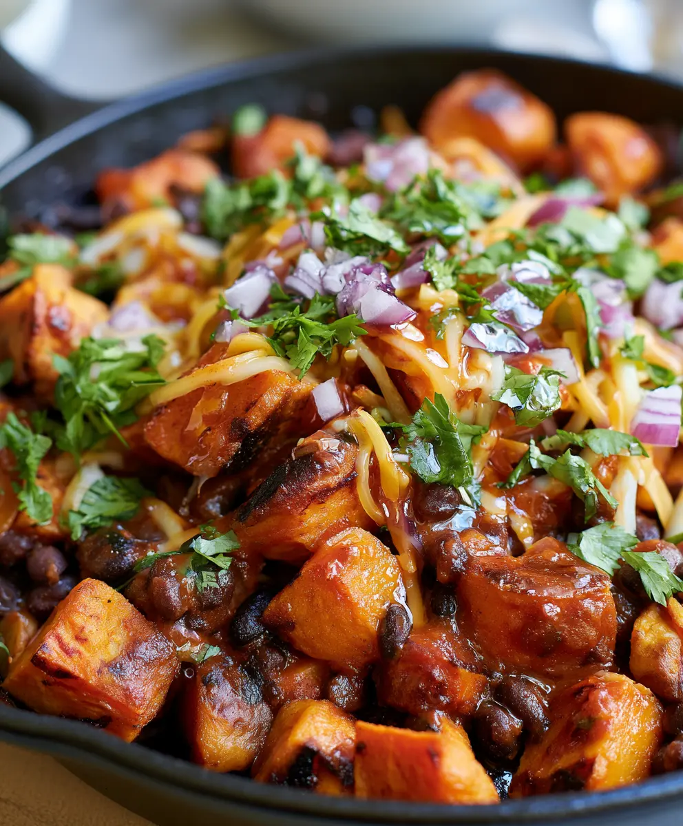 Black Bean and Sweet Potato Enchilada Skillet — homemade Black Bean and Sweet Potato Enchilada Skillet recipe