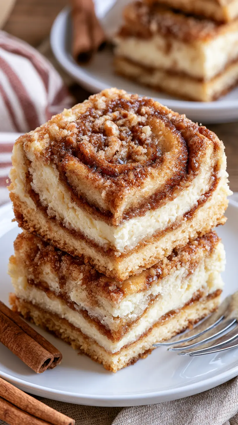 Cinnamon Roll Cheesecake Bars Serving suggestion for Cinnamon Roll Cheesecake Bars — Cinnamon Roll Cheesecake Bars